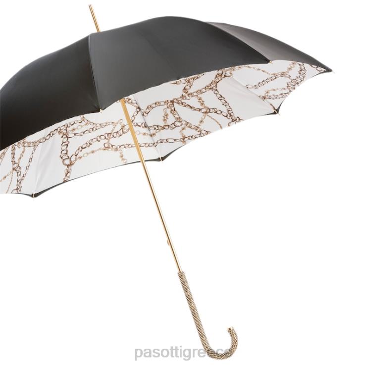 ομπρέλα | PASOTTI 189 58002-9 d35 - μαύρη ομπρέλα με τυπωμένο εσωτερικό με αλυσίδες 2N6B8502 γυναίκες